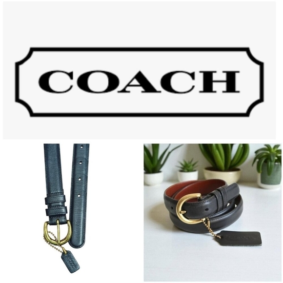 Vintage Coach Navy Blue Glove Tanned Leather Belt Style 8400 Brass Buckle Size M - Picture 1 of 12